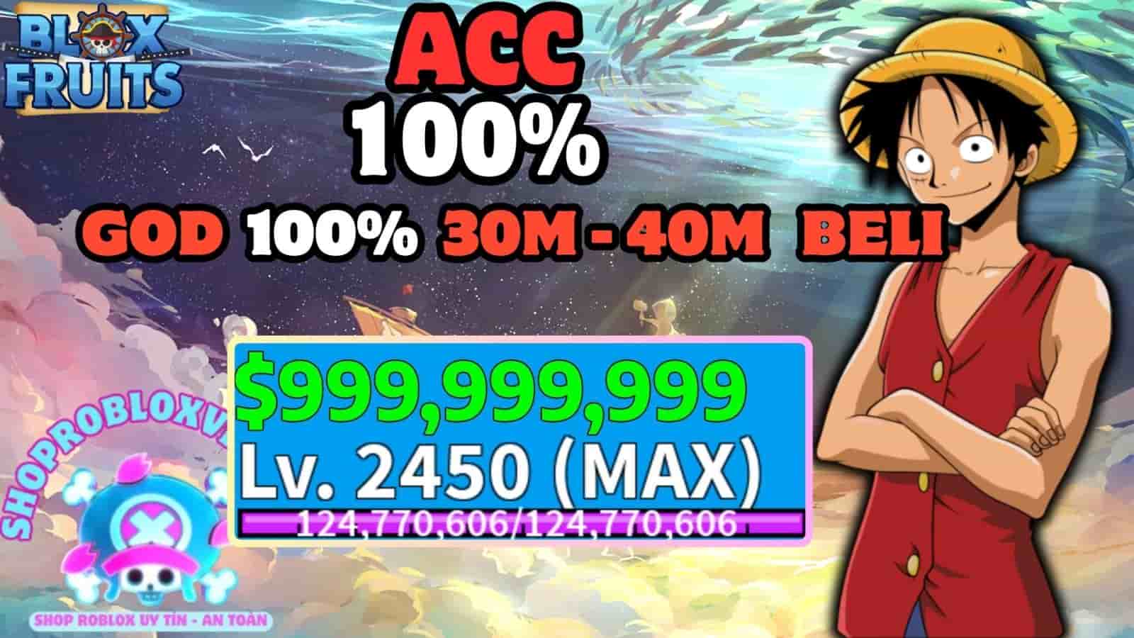 Acc Blox Fruits Random 100% 30m - 40m Beli 80k - Shop Roblox Việt - Lựa ...